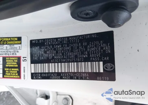 2023 Toyota Camry Le из США, поврежденный, VIN 4T1C11AK2PU751972